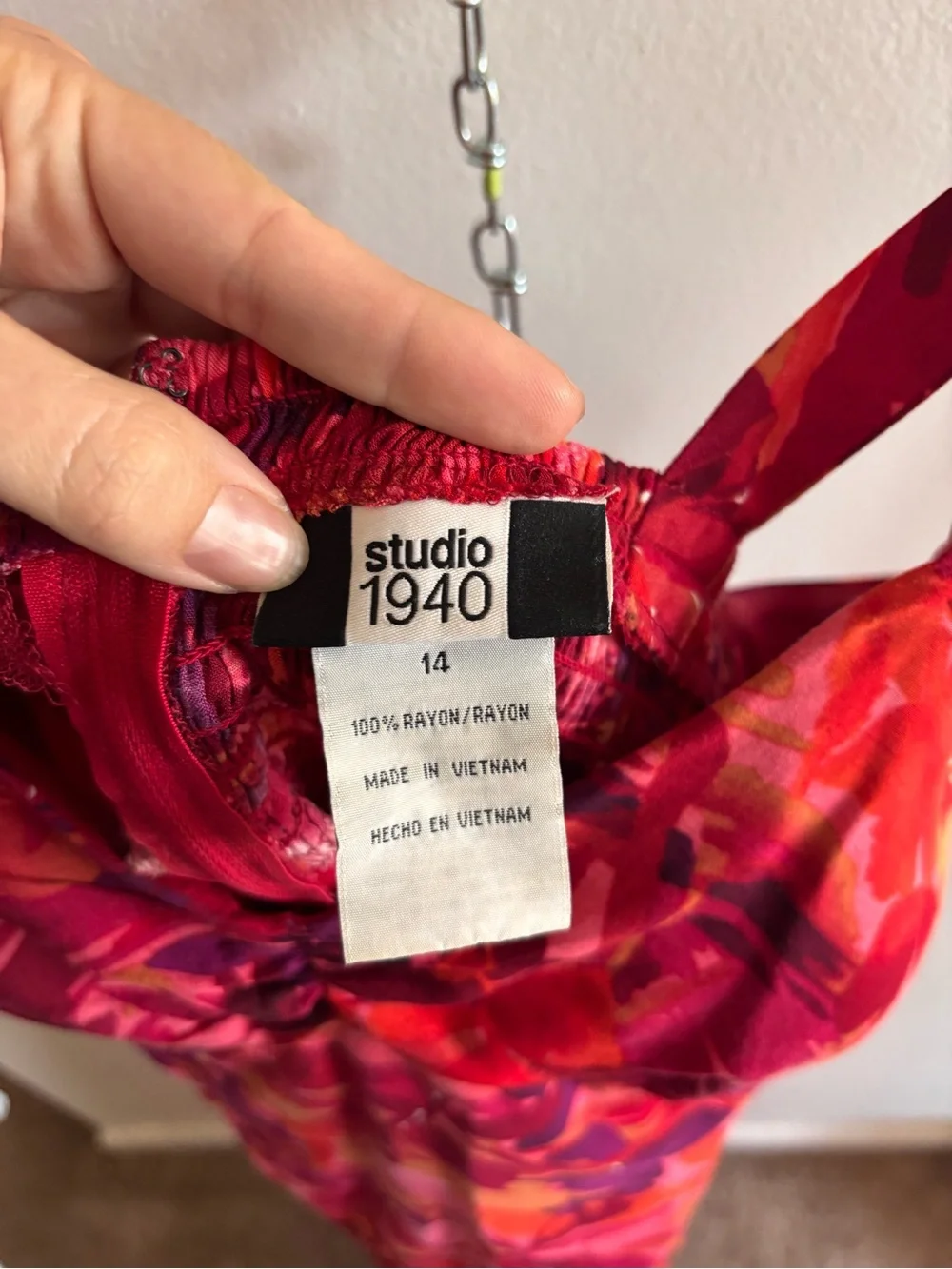 Studio 1940 Red Abstract Floral Tiered Midi Dress Size 14 V-Neck